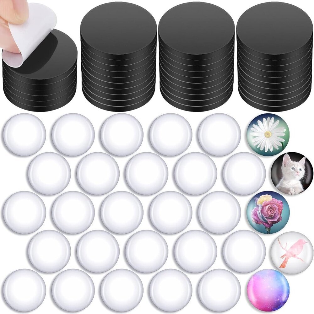 48 Sets Fridge Glass Magnets Ceramic Ferrite Magnet with Adhesive Backing Clear